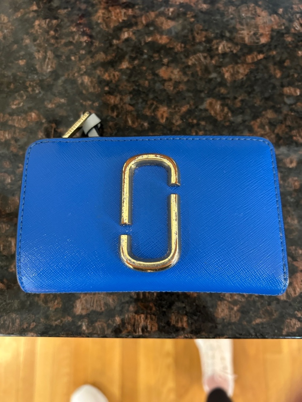 Marc Jacobs Electric Blue Zip Card Wallet with Gold Logo